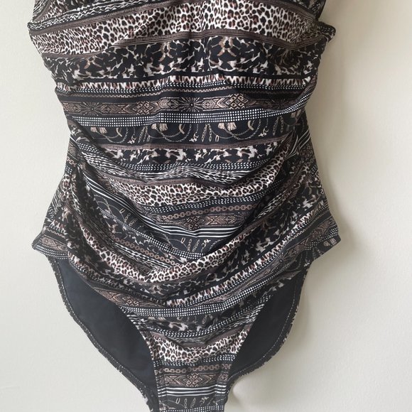 New NIP TUCK Swim One Piece Swimsuit Savannah Stripe Shirley 1P US 6 Black Brown - Picture 5 of 11